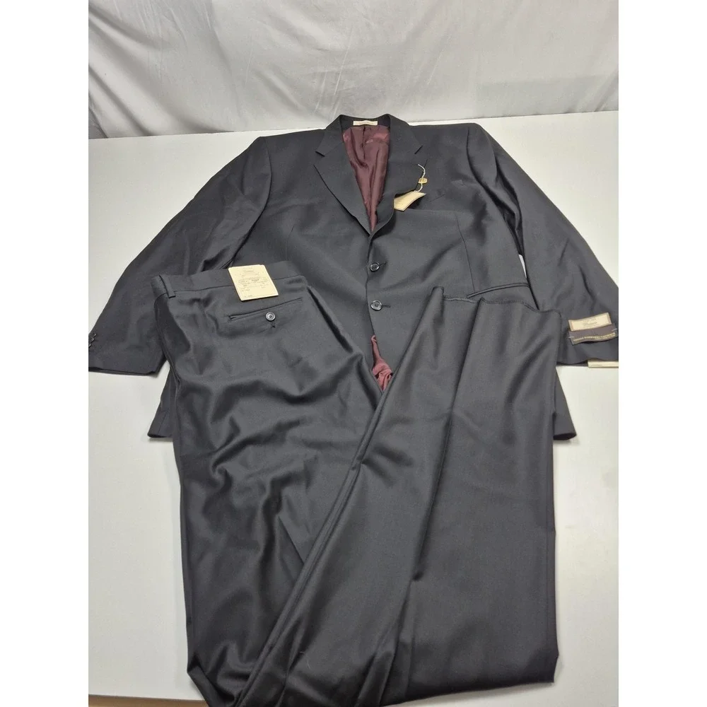 Peerless Couture International Suit Mens 52 Long Black Wool 2 Piece 48W VBC NWT